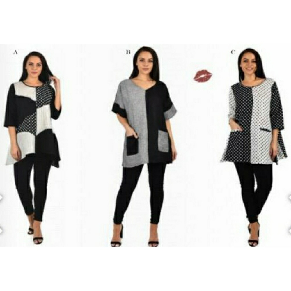 Black & Wt Colorblock/Polka dot Top & Leggings Set